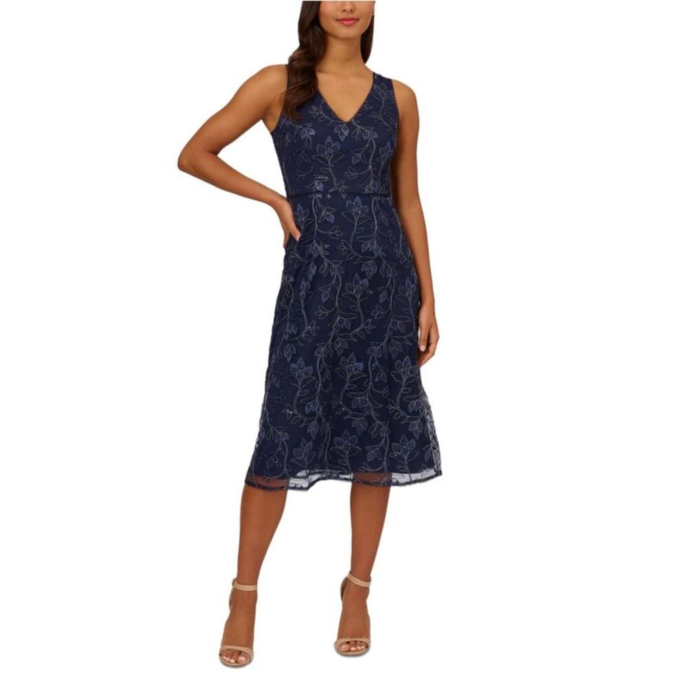 Adrianna Papell Womens Sequins Midi Dress, Blue, 10, DM